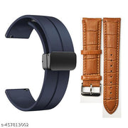22mm Silicone Band & 22 mm Brown Leather Compatible With Quick Release Straps blue magnet & brown leather