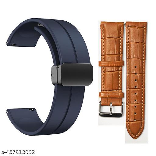 22mm Silicone Band & 22 mm Brown Leather Compatible With Quick Release Straps blue magnet & brown leather