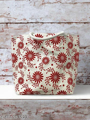 Canvas Bag with Red Floral Print and Studded Handles