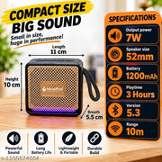7W Portable Bluetooth Speaker with LED Lights, (Please rise the volume of the speaker by long pressing ' + ' OR " >>I " to get its best sound),  1200mAh Battery & Bluetooth 5.3