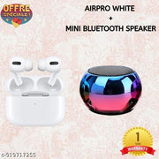 Airpro True Wireless Bluetooth Earphones with 30 Hours Playtime & Compatible for all Smartphones (White) + Mini Bluetooth Speaker Any Random Colour - COMBO