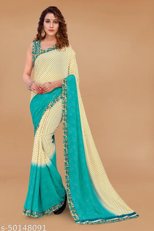 Pretty, Printed Georgette Saree with Blouse Piece