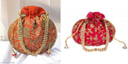 Traditional Silk Potli Purse with Floral Embroidery | Bridal, Party & Festive Handbag pack of 2