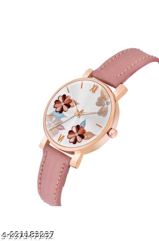 Precious Flower Designer Rust Thorns Fit Round Dial with Colorful Stylish Leather Belt Analog Watches for Women Watches
