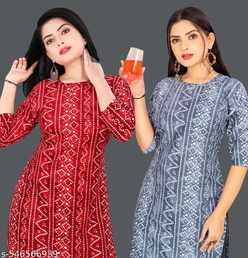 Feather-light Feel Women and Girls Crepe Fabric Printed Straight Kurti PACK OF 2, Extra plus Size -S,M,L,XL,XXL,2XL,XXXL,3XL,4XL,5XL,6XL,7XL,8XL ( New Arrival New Design Fashionable Kurti )