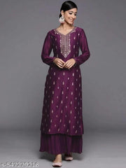 SURPANTH Women Floral Motifs Sequins Work Kurta (WINE)