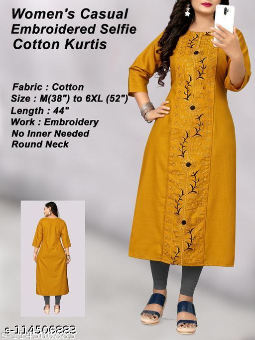 Women Designer Embroidered Cotton Kurti Plus Size M to 6XL | Classic Ethnic Kurti