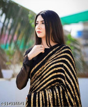 Fashion Today Women's Leheriya Georgette Black Sequined Saree With Blouse || Saree For Women || Fancy Saree For Women || Bollywood Designer Party Wear Wedding Festive Saree/Sari For Women With Stylish Blouse
