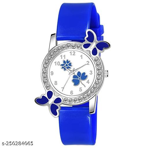 Analogue Butterfly Dimond Studded Flower Design Dial PU Strap Analog Girl's and Women's Watch