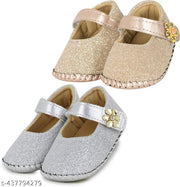 Neska Moda 6 To 12 Months Newborn Baby Girls Belly Shoe Fancy Partywear Soft Baby Sandal Booties (Toe to Heel Length - 12 cm, Gold, Silver)-BT915andBT1353