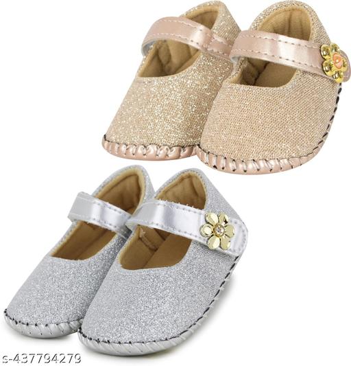 Neska Moda 6 To 12 Months Newborn Baby Girls Belly Shoe Fancy Partywear Soft Baby Sandal Booties (Toe to Heel Length - 12 cm, Gold, Silver)-BT915andBT1353