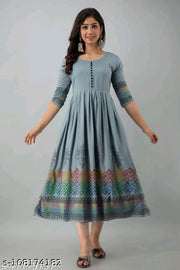 women's Rayon Printed Long Flared Anarkali Kurti