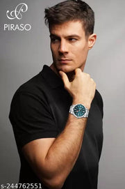 BLUE DAY AND DATE WORKING DISPLAY DIAL AND STAINLESS STEEL CHAIN WATCH FOR MEN