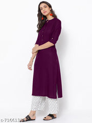 Women's Solid Plain Rayon A-line Wine Color Kurti