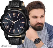 Men Black Leather Casual Analog Watches