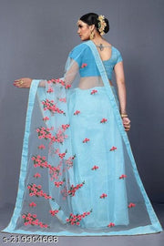 Fancy New Latest Embroidered Bollywood Net saree Aqua Blue