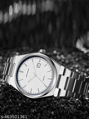 Premium Quality Pattern Black Dail Stainless Steel Strap Royal Look Analog Watch For Men&Boys