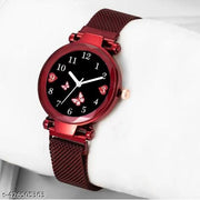 Red New Flower Magnet belt wrist Analog Watch for Girls and Women