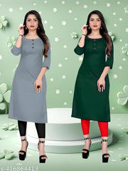 Combo Low Price Ethinic Casual Crepe Fabric Kurti For Women (Combo of 2)