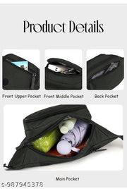 Nylon Waist Bag for Men & Women | Water Resistant Sling Bag with Multiple Pockets | Crossbody Chest Bag for Travel, Gym, Hiking & Daily Use | 30.5 x 5 x 14 cm