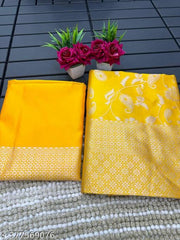 Yellow Jal Pure Bnarasi Silk Saree With Blouse Piece