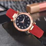 Number Dial Leather Belt Analog Wrist Watch for Women and Girls