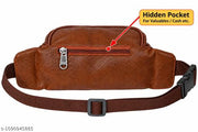 MassKings Brown Leather Waist Bags for Men & Women | Multi-Pocket Travel Waist Bags | Lightweight Crossbody Chest & Waist Bags