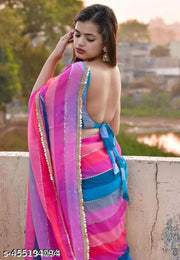 Meesho Trendy Glamorous Party Wear Saree with Blouse Piece | Premium Georgette Sequin Embellished Saree for Weddings, Receptions & Festive Occasions | Elegant Lightweight Designer Saree for Women