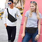 Black Unisex Hip Bag with Adjustable Buckle Strap | Multi-Zipper Travel Utility Bag