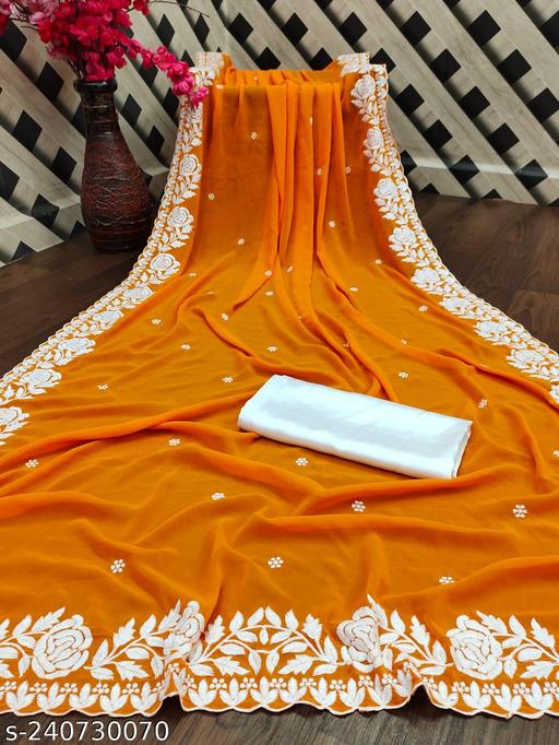 Women's Georgette Embroidery Saree with Blouse Piece