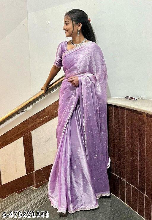 JIMMY-CHOO DESIGNER SAREE WITH HAND WORK LACE, PINK COLOR PARTY WEAR SAREE