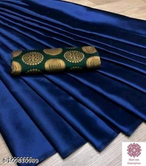 Satin Silk Navy Blue Saree with blouse