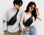 Waist Bag for Men and Women | Premium Black Faux Leather Waist Pouch with Adjustable Belt | Stylish Fanny Pack with Multiple Zipper Compartments | Travel, Shopping, Gym, Casual & Outdoor Use