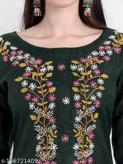 Bottle Green solid cotton blend straight kurta