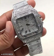 Elegant Fashion Style Men Luxury Silver Diamond Square dial Watch