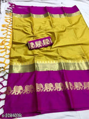DIVINE ATTRACTIVE COTTON SILK WITH Tassels and Latkans Saree With Blouse
