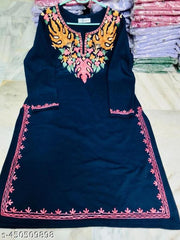 Blue Woolen Knitted Kurta with Kashmiri Embroidery