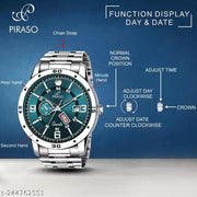 BLUE DAY AND DATE WORKING DISPLAY DIAL AND STAINLESS STEEL CHAIN WATCH FOR MEN