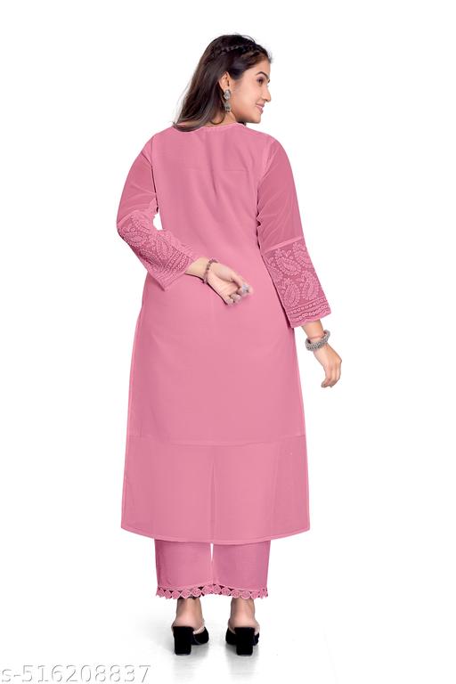 Women Emroidaried Georgatte Kalamkari Straight Kurta