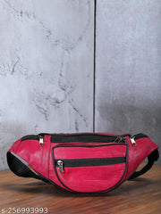 K London Leather Black Men & Women Waist Bag Fanny Bag Travel Pouch Passport Holder (1240_hotpink)