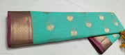 Cotton Kota Doriya in C Green colour with zari booti , fine border and running blouse ,