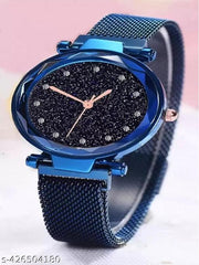 New Magnetic Strap Black Dial Analog Wrist Watch for Women's and Gilr's