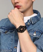 MAVIA WATCHESAnalog Round black Dial ALPHABET A Design Stylish black Strap Classic Design Fancy Watch for Men and Boys, Pack of 1 ALPHABET A-AVO-BLK-SFR-1