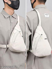 Chest Bag for Women Men Fashion Nylon Lightweight Shoulder Bag Front Back Sling Shoulder Bag Zipper Pouch Day Bag with Handle Casual Beige Chest Bag for Hiking, Work