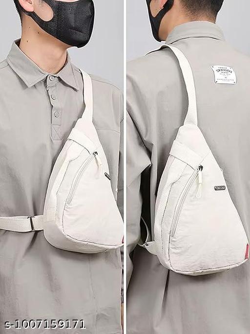 Chest Bag for Women Men Fashion Nylon Lightweight Shoulder Bag Front Back Sling Shoulder Bag Zipper Pouch Day Bag with Handle Casual Beige Chest Bag for Hiking, Work
