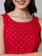 quit  Sleeveless Gold Print Red Kurta