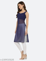 Shimao Women Solid Georgette Sleeveless Straight Kurti