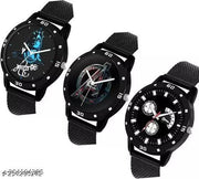Pack Of 3 Black Designer Professional PU Analog Watch