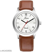 Jainx Silver Dial Brown Leather Strap Analog Wrist Watch for Men
