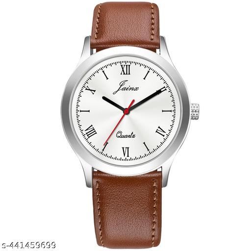 Jainx Silver Dial Brown Leather Strap Analog Wrist Watch for Men